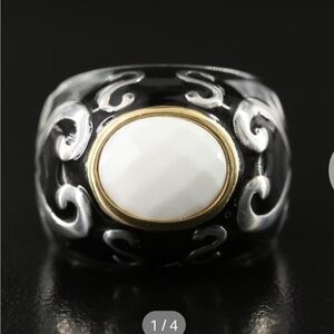 Dome-Shaped sterling Silver and 18k Gold Ring  Scrollwork. By Phillip Gabriel